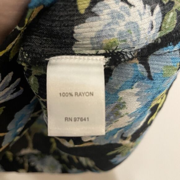 J. Jill Chinoiserie Floral Tunic Blouse 2X Crepe Asian Inspired Black Bow Sleeve - Picture 8 of 12